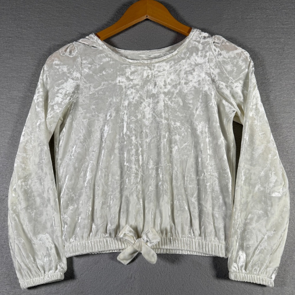 Levis Girls Cream Crushed Velvet Long Sleeve Top Bow Hem Size M 10-12 41L977